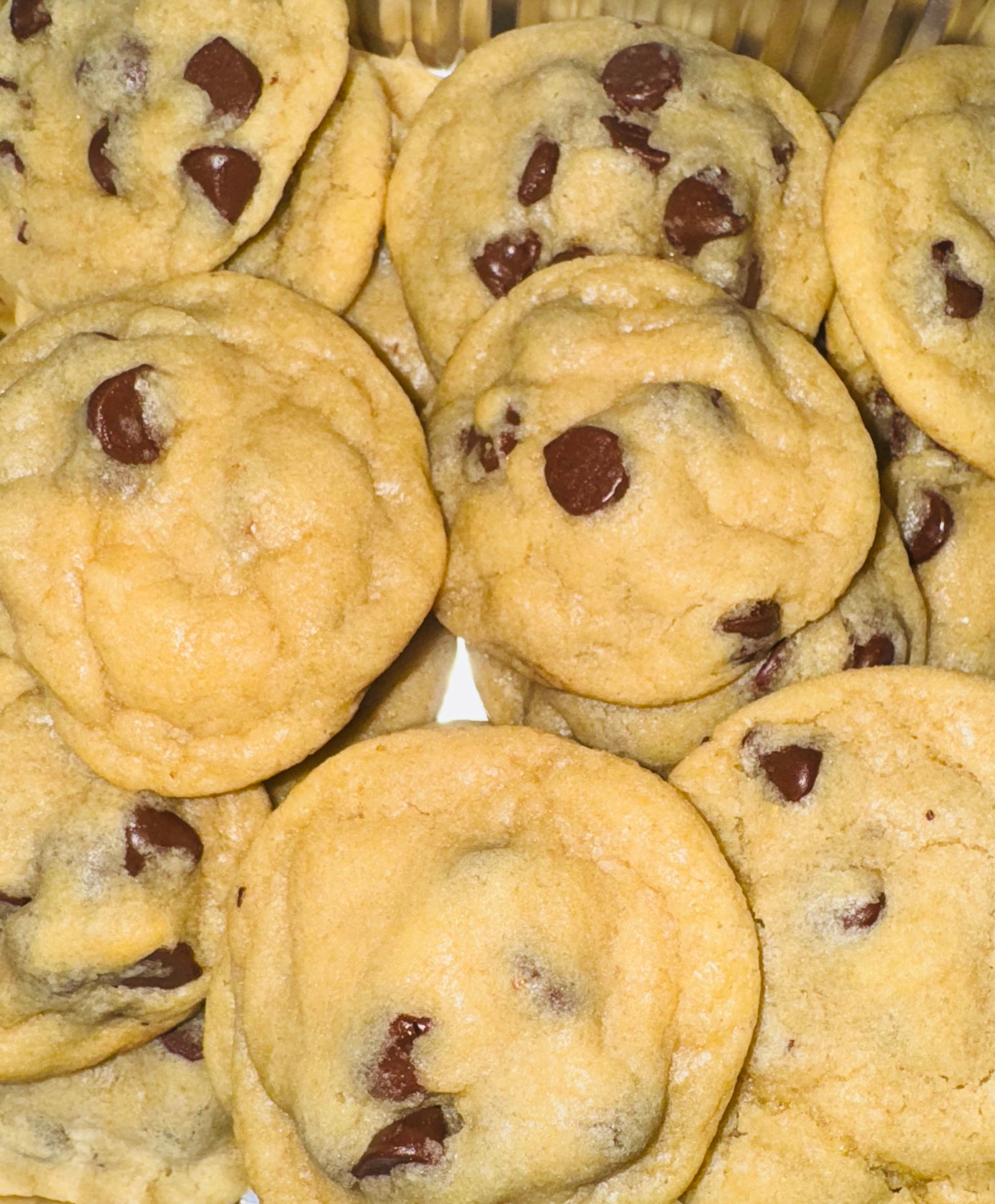 Fresh-baked classic chocolate chip cookies with gooey chocolate chips.