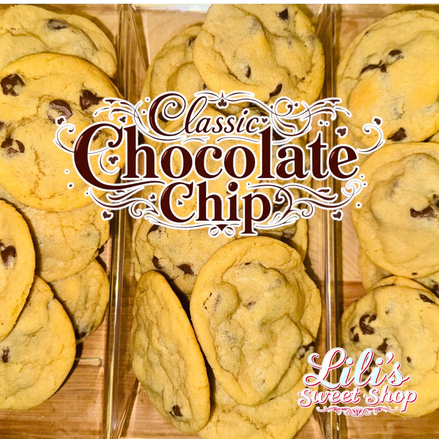 Fresh-baked classic chocolate chip cookies with gooey chocolate chips.
